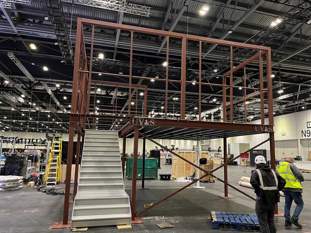 Two story metal platform